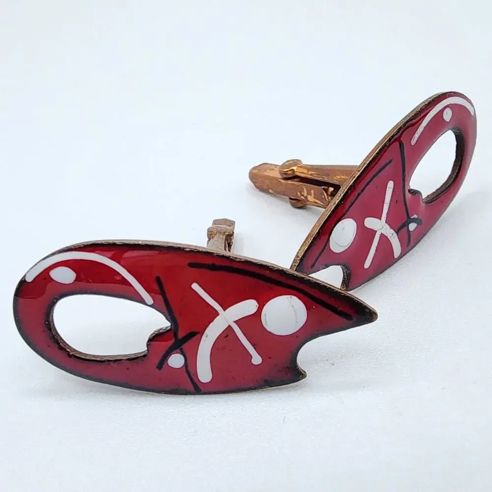 MCM Cufflinks Red Enamel Copper Cufflinks Mod Abstract Atomic Pop Design Artisan